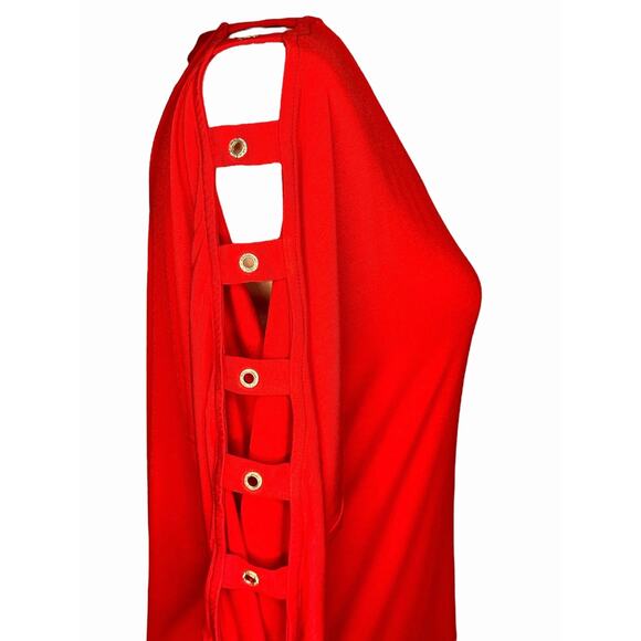Women's Red Tunic Top Size L Cut Out Sleeve Scoop Neck NWT Klaveli - Picture 4 of 5